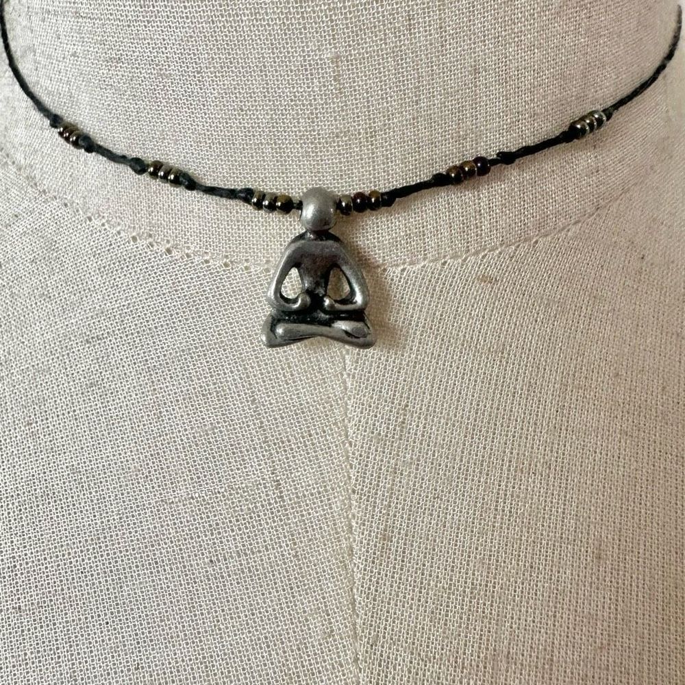 Silver tone yoga  choker pendant necklace on cord
